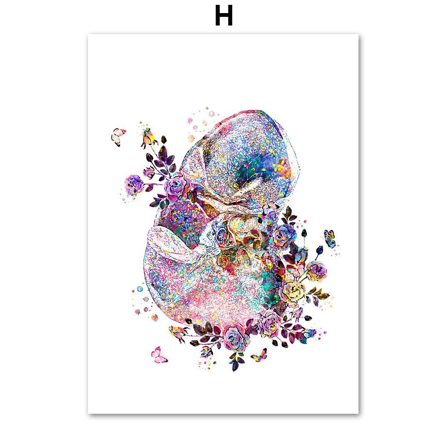 

Акварельные цветочные анатомические плакаты и принты, физиология, шприц, стетоскоп, сердце, легкие, настенная живопись на холсте, декор для комнаты 60x80cm No Framed