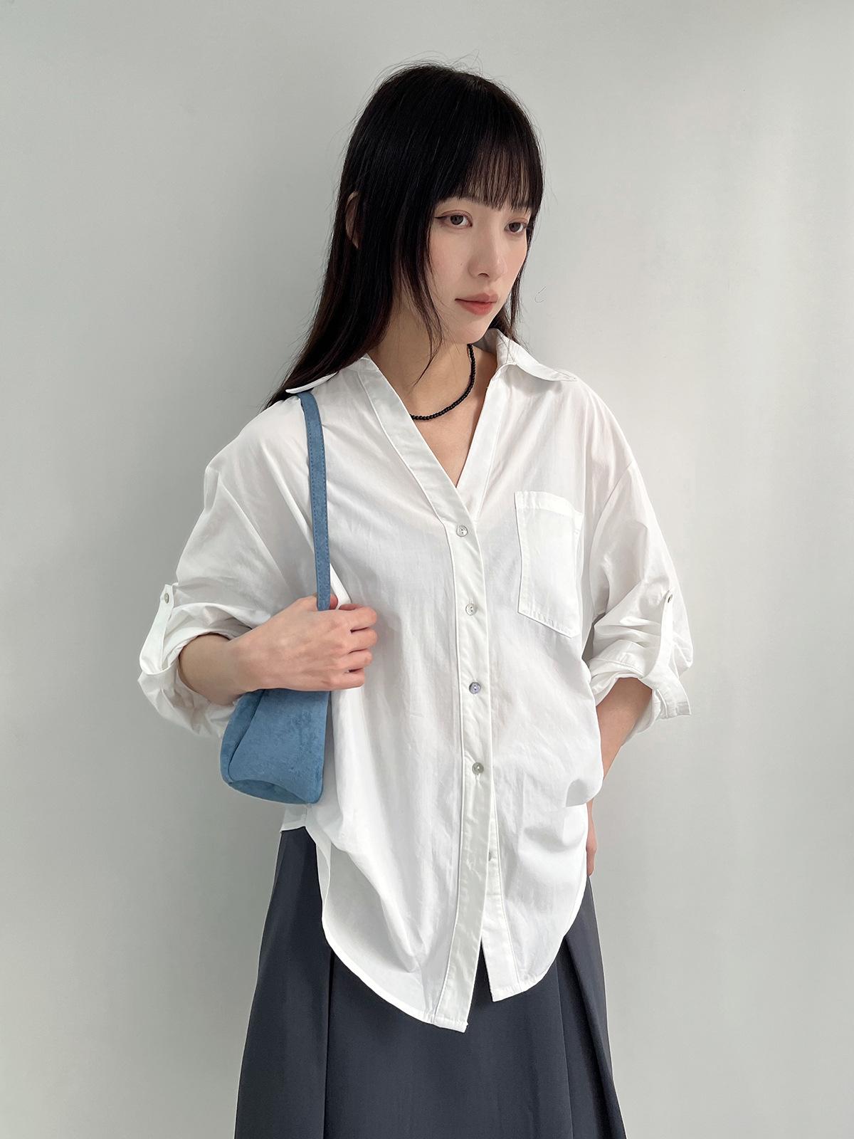 

Yuyi 2026 Spring Women s Versatile Roll-Sleeve Button Shirt – Niche Style Loose Top One Size білий
