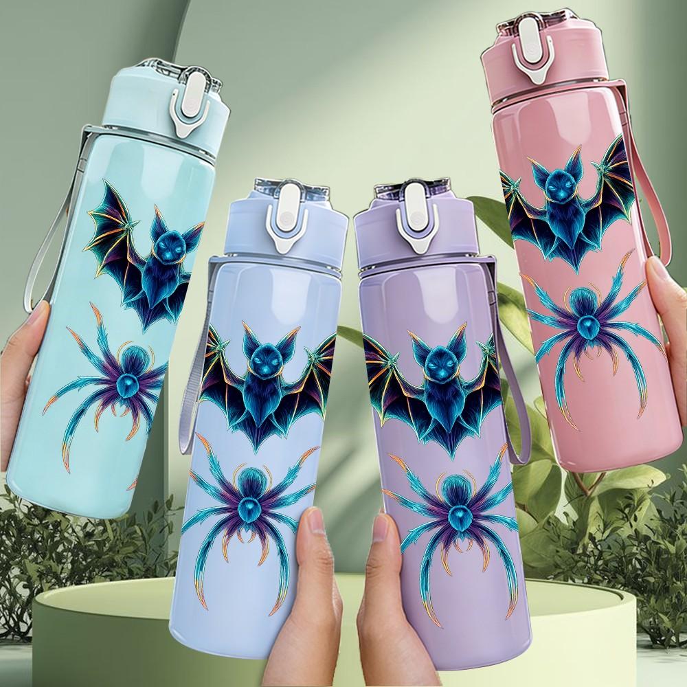 1PC Dark Bat Spider Dragon Art 750ml Color Plastic Sports Water Bottle Leakproof Flip Straw Lid Suitable for Sports Office Home Use