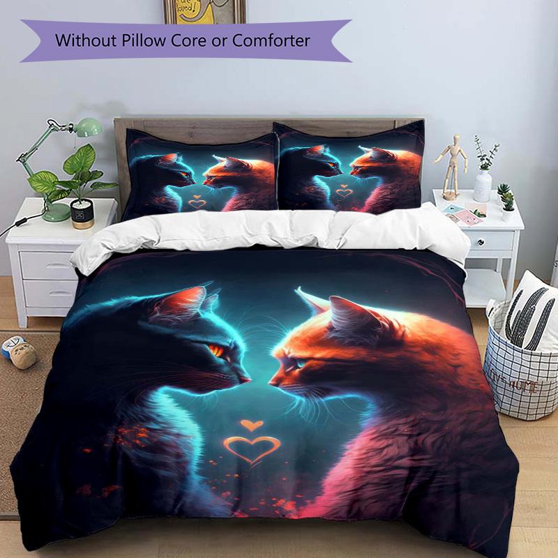 3pcs Anime Cat Lovers Bedding Set - Includes One Quilt Cover and Two Pillowcases (No Core) - Perfect for Bedroom and Guest Room Decoration,