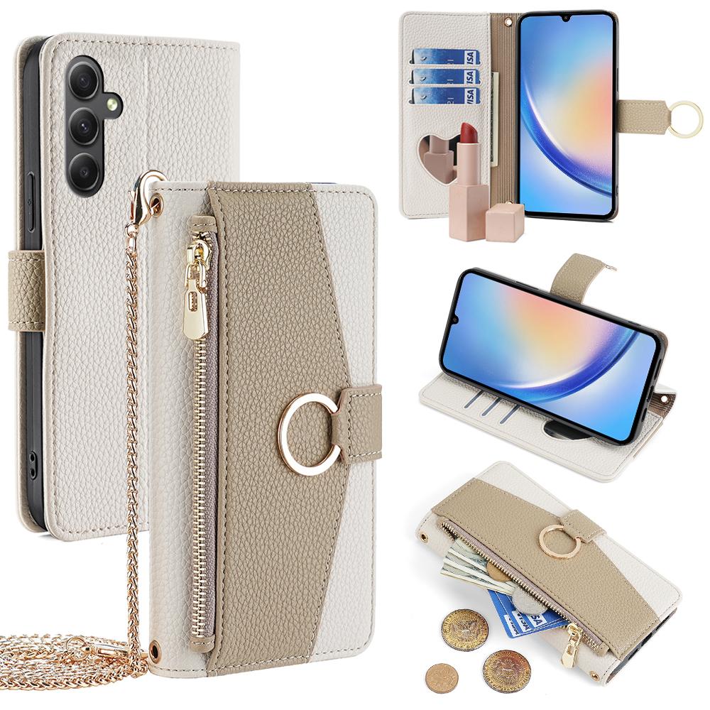 

For Samsung Galaxy A34 5G Crossbody Phone Bag Wallet Stand Phone Cover White