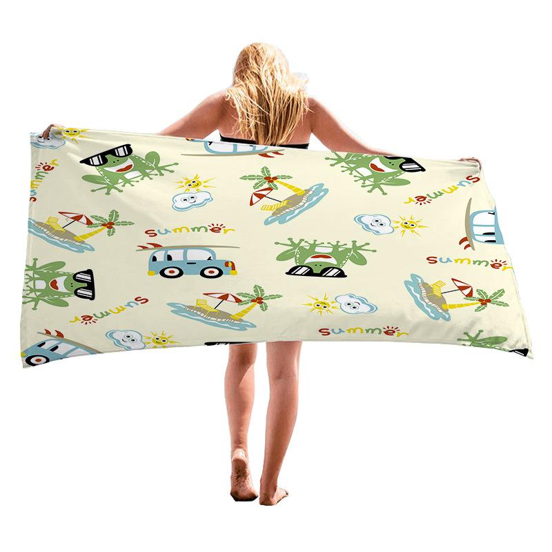 Cartoon Car Design Digital-printed Polyester Superfine Fiber Double-sided Fleece Beach Vacation Bath Towel, Beach Towel
