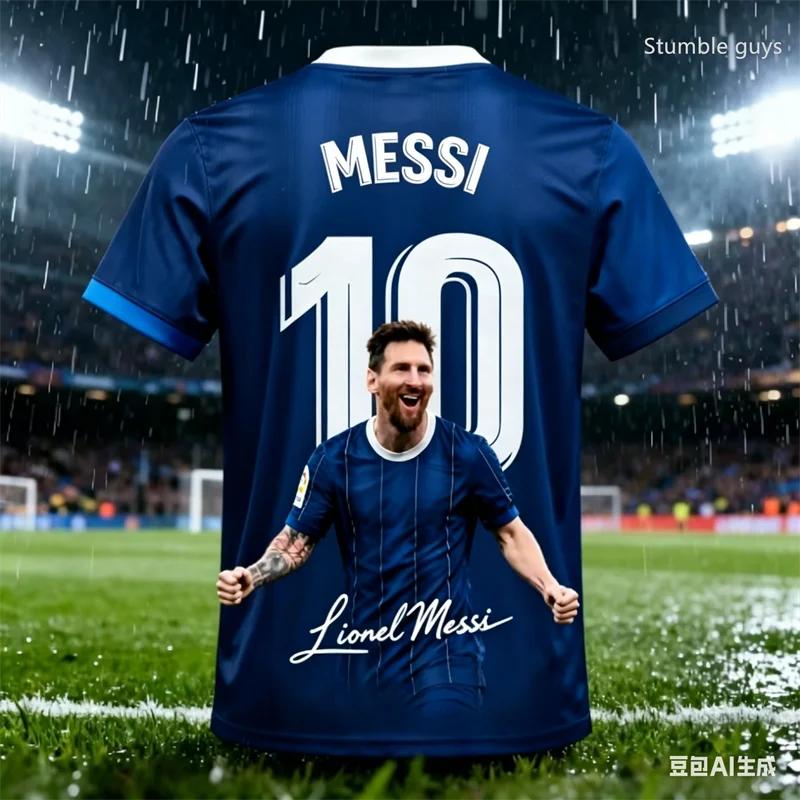 Kids Boys Summer Men Messi Football Short Sleeve T-shirt Casual Sports Jersey Street Tee Daily Training Wear