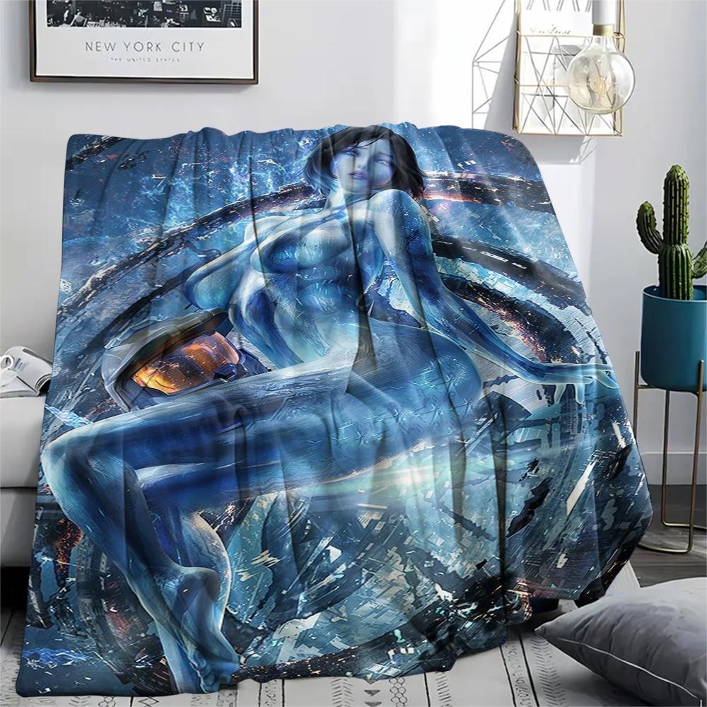 1Pc Halo Game Print Flannel Blanket, High Quality Comfortable for All Seasons, Home Decor, Warmth and Comfort, Perfect for Christmas Gifts 54