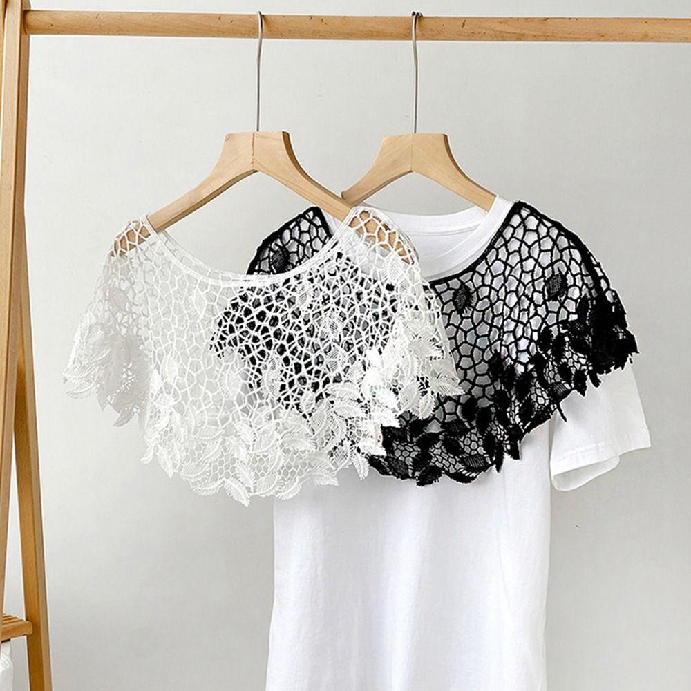 Thin Hollow Out Crochet Shawl Cape Knitted Scarves Simple Blouse Shoulders Fake Collar  Women
