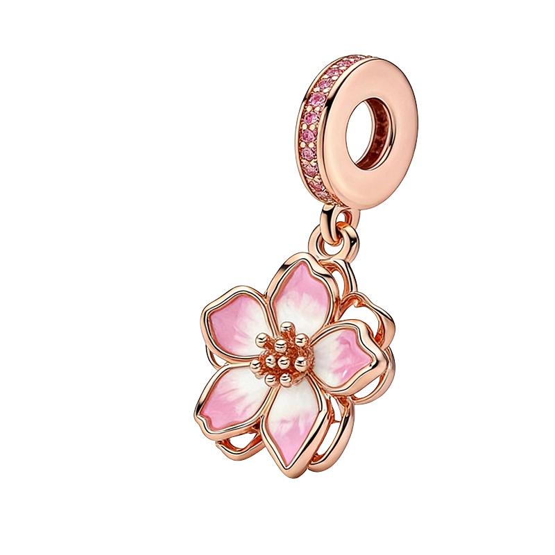 Original Charm Beads,Rose Gold Series,Pink Daisy&Openwork Pink Daisy Flower Charm Beads Fit Pendant Bracelet Women Jewelry Gift
