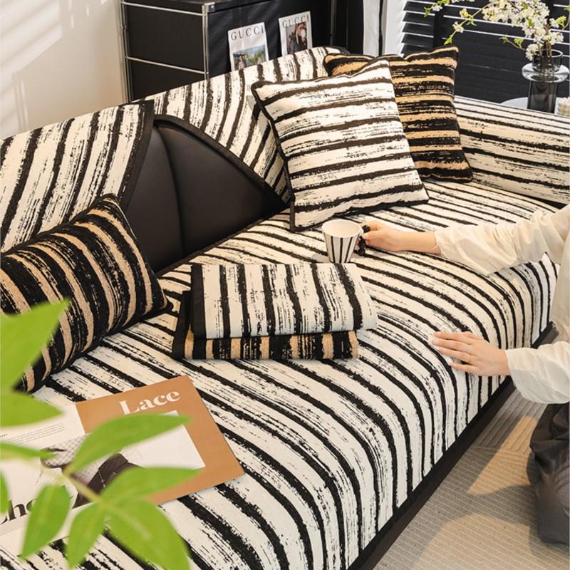 Autumn Home Non-slip Anti-cat Sofa Cushion Couch Sofa Covers Mat Chenille Stripe Slipcover Funda Sofa Mat