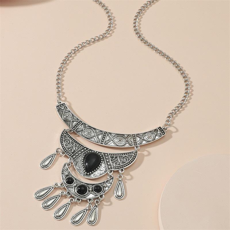 Retro Ethnic Style Alloy Collarbone Chain Hollow Flower Creative Necklace Bohemian Hanfu Ancient Clothing Neck Chain Necklace