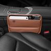 Car Console Side Seat Gap Filler Brown PU Leather Front Seat Organizer Universal