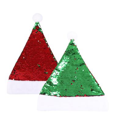 Festive Green Sequin Christmas Hat Double Sided Santa Cap Holiday Party Accessory for Family Friends Gift Ideas