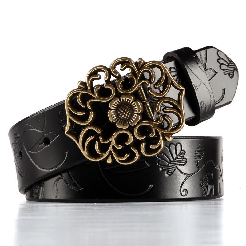 Vintage pásek z hovězí kůže Etnický styl Džíny Pravá kožená opasek Dámská móda Univerzální Dámský opasek