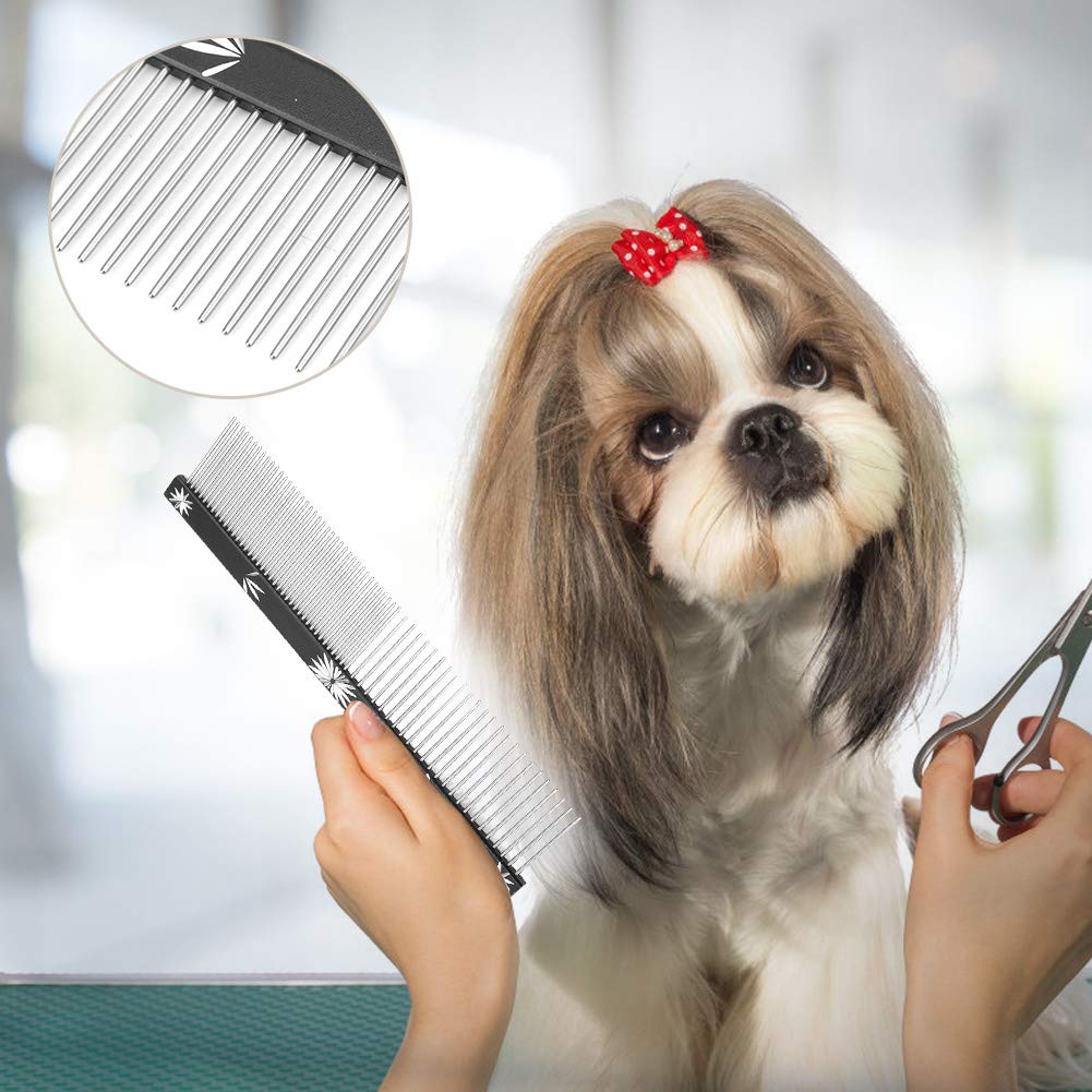 Pet Comb for Dogs and Stainless Double Comb for Grooming and Shedding Double-toothed Cats, Anti-Static, Steel, Multi-Function, Non-Slip, (Black)