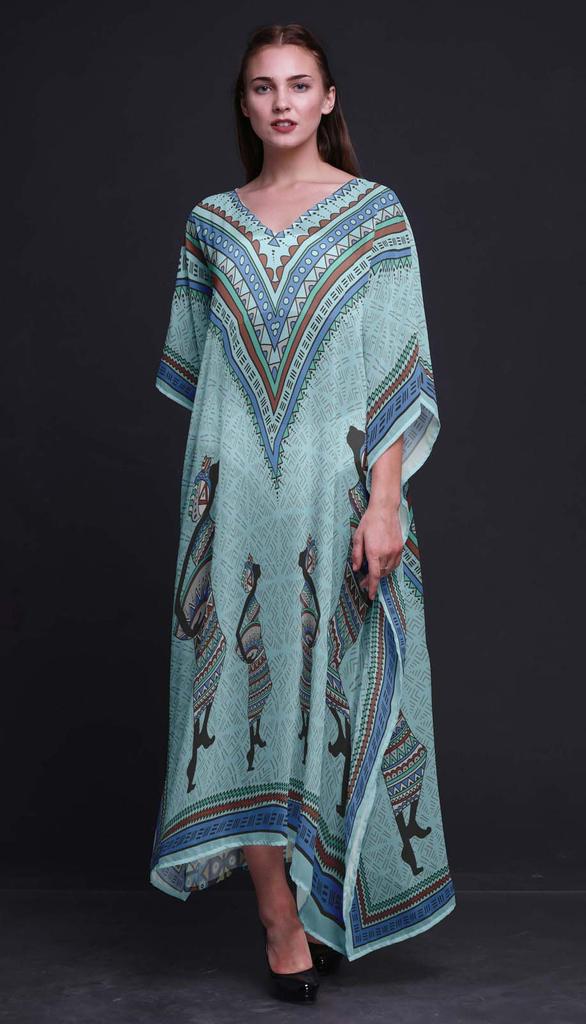 Phagun Tribal African Long Caftan Maxi Dress Beach Swimwear Cover Up Womens