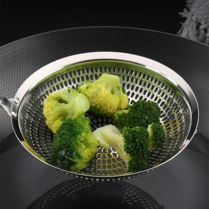 304 Stainless Steel Large Colander Oil Filter Kitchen Oil Frying Skimmer with Long Handle Noodles Food Sieve Cooking Tools