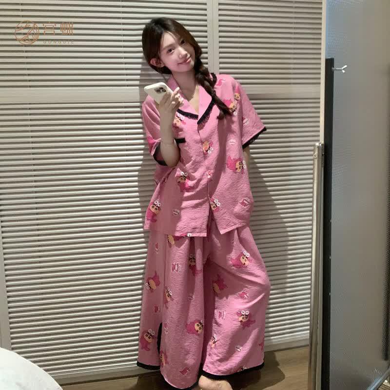 Gongdie Crayon Shin-chan Women s Cooling Short Sleeve Capri Pajama Set L (100-120 lbs)