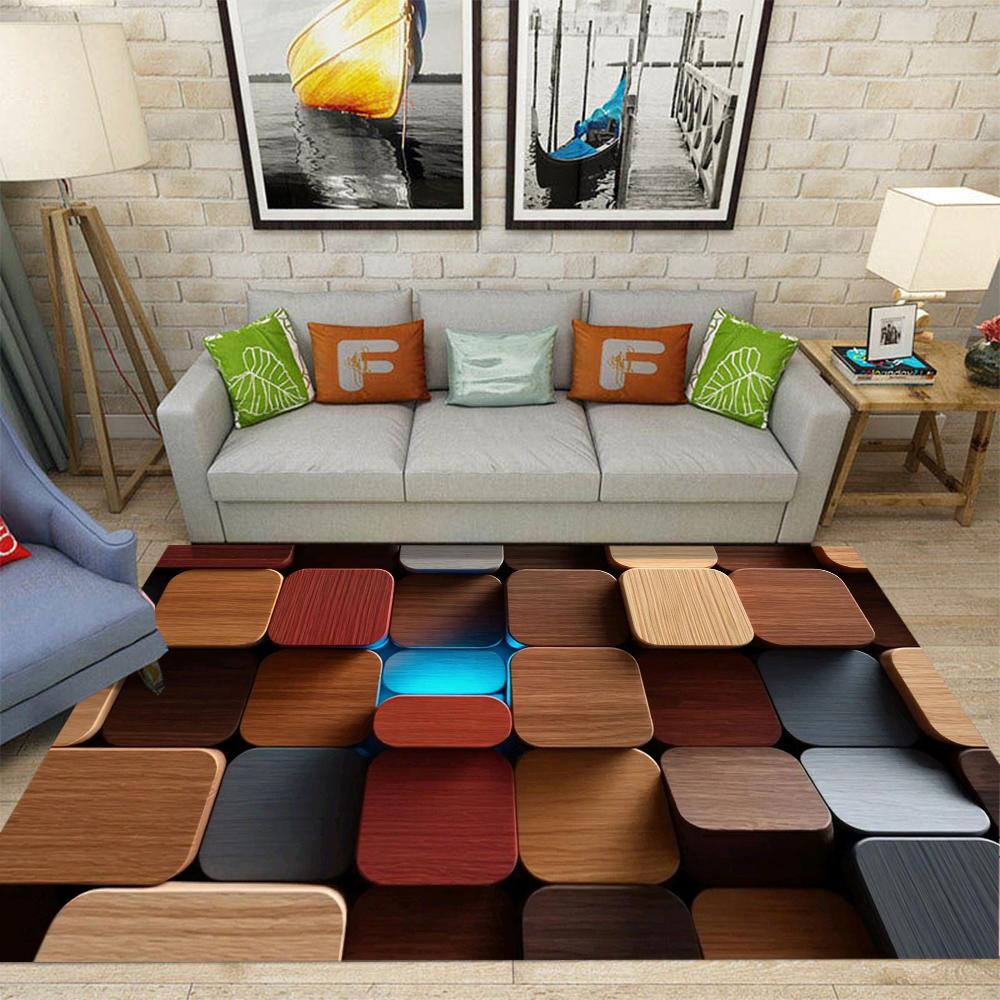 Visual 3D Illusion Carpet Luminous Wood Texture Rug Living Room Anti Slip Floor Mat Future Technology Home Decoration
