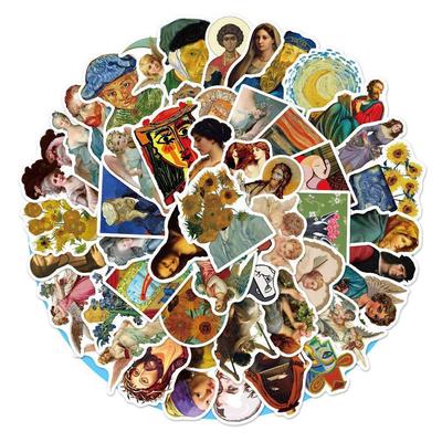 50 adesivi di arte estetica: Pittura a olio di Mona Lisa per bagagli, telefono, tazza, graffiti su auto