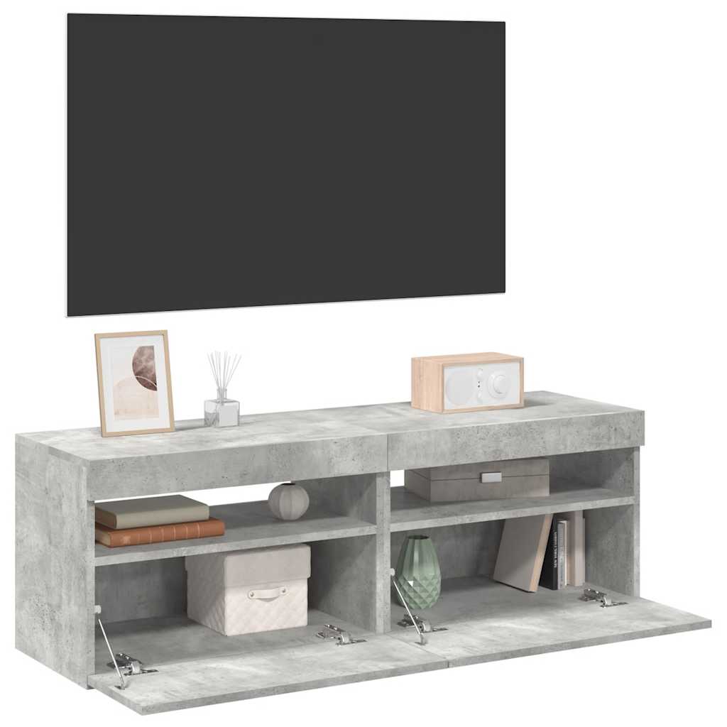 Fernsehschrank Mit LED-Licht 2 Stück, Klappaufbewahrung Fernsehschrank, Aufbewahrungssideboard, 60x35x40 Cm
