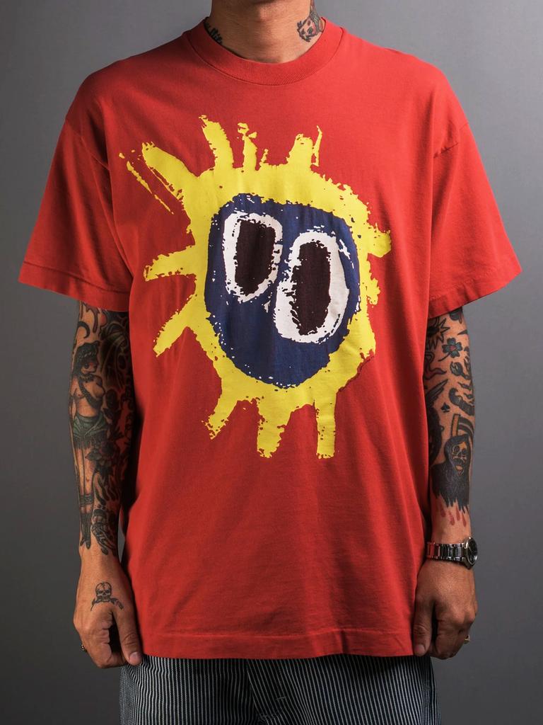 1984 British Acid Rock Primal Scream Original Call Band American Casual Red Short Sleeve T-Shirt Uninhibited Streets Literary