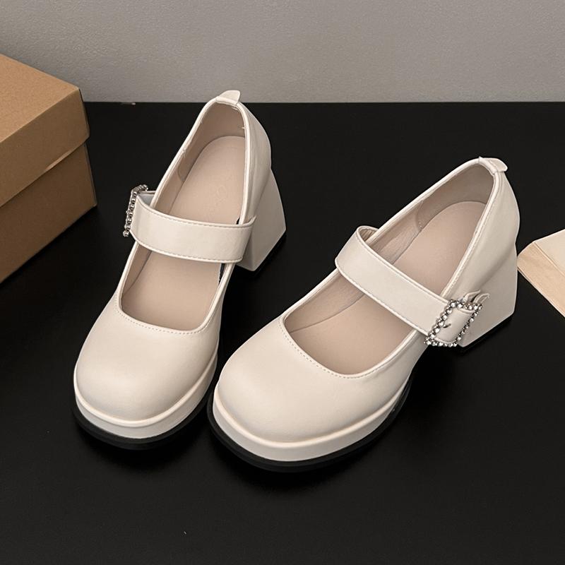 Fashion Elegant Chunky Heel Mary Jane Shoes Women 2025 Crystal Buckle Strap Platform Pumps Woman Thick High Heeled Party Shoes Ladies