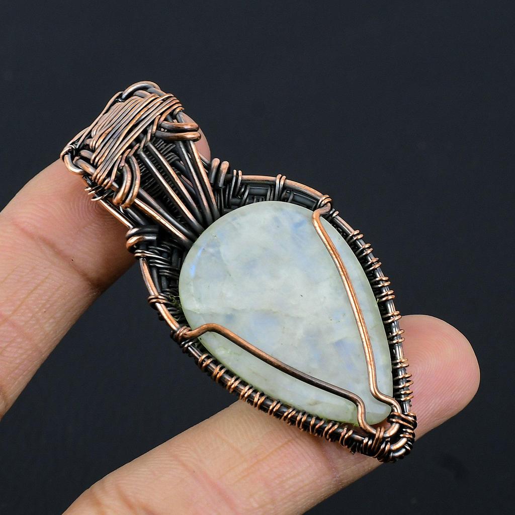 Moonstone & Labradorite 999 Copper Wire Wrapped Pendant, Handmade Gemstone Pendant, Gift For Mom Antique Jewelry