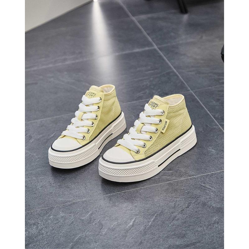 

Summer new leather mesh breathable high-top casual shoes women s canvas shoes soft-soled women s board shoes 40 жовтий