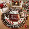 Round Christmas Area Rug, Crystal Velvet Floor Carpet with Gingerbread Print, Non Slip Dotted Back for Living Room