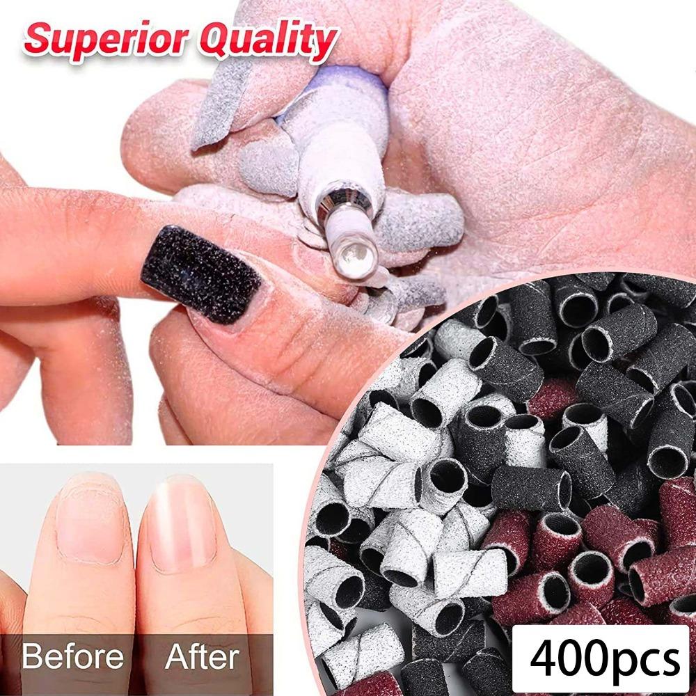 400 Pcs With Shaft Sanding Bands Fine Grit Manicure Sanding Bands  For Nail Artist