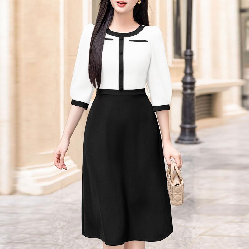 

ZANZEA Women Casual Round Neck 3/4 Sleeve Summer Dress 2XL чорний