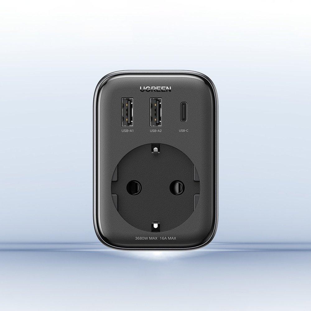 Ugreen 30W Dual-Port Wall Charger with USB-A & USB-C Ports - Universal EU Plug - Black