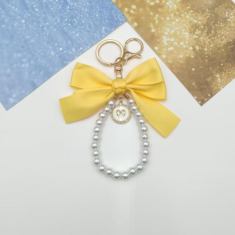Fashion Large Bowknot Ribbon Pearl Key Chain Women's Multi-color DIY Key Pendant Hanging Ornament Sweet Bag Accessories