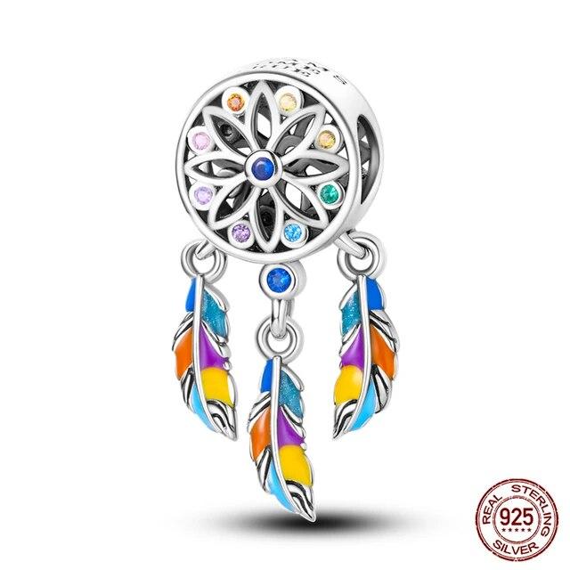 925 Sterling Silver Colorful Zircon Dreamcatcher Charms Beads Pendants FitFashion Original Bracelets DIY Jewelry Making