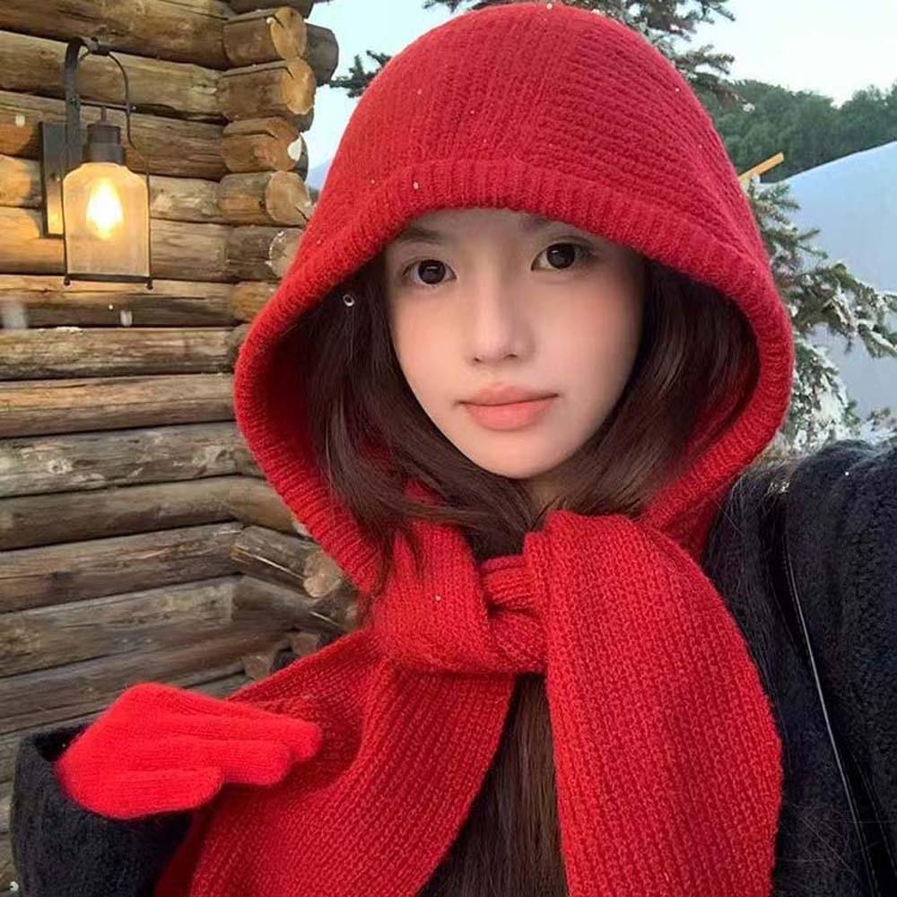 Triangular Knitted Hooded Cap Acrylic Fibers Winter Neckerchief Hat Neck Collar Beanies Cap Women