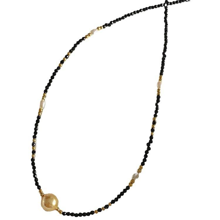 Roman Story Black Crystal Necklace for Women, Light Luxury Niche S9Pure Silver Gold Shijia Pearl Collarbone Necklace
