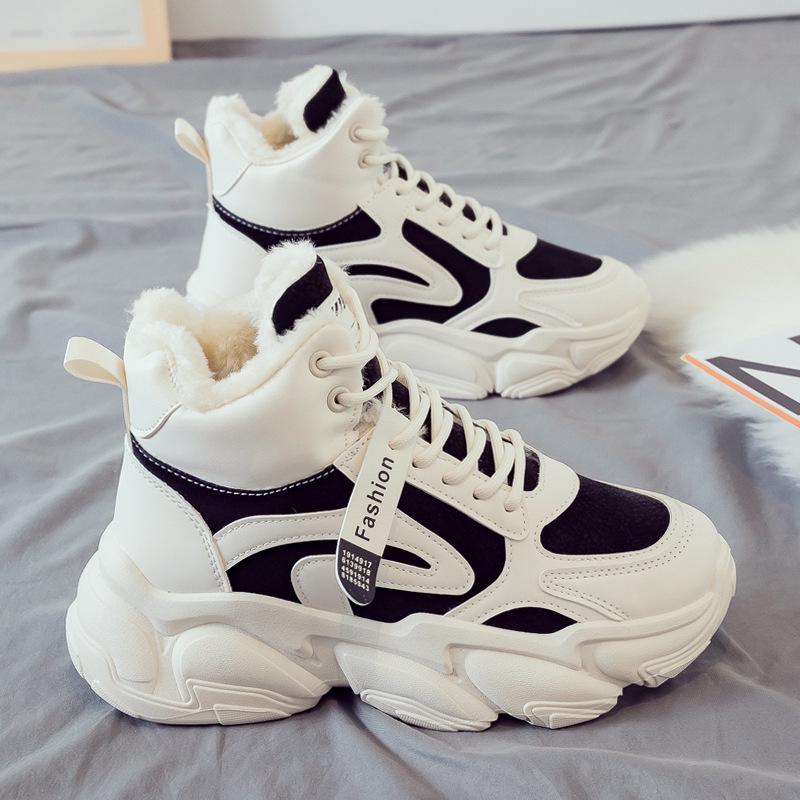 

Женские плюшевые высокие хлопковые кроссовки - зимняя мода 2024 года, белые туфли для папы (JA09) 39
