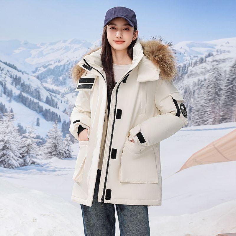 Winter Thickened Warm Workwear Down Cotton Coat with Fur Collar Loose Korean Style Jacket