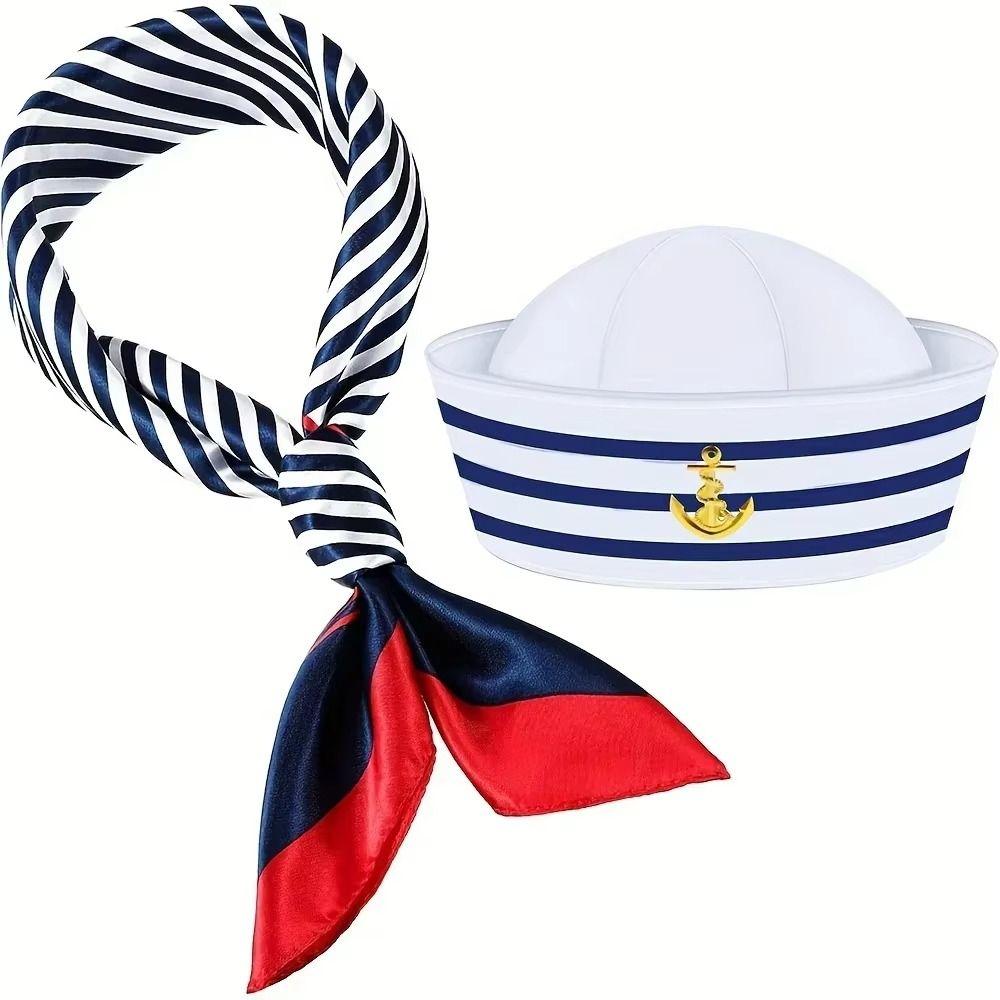 Boat Costume Yacht Captain Hat Dressing Up Navy Blue Sailor Ship Cap Comfortable Role Play Scarf Sailor Hat Men Women
