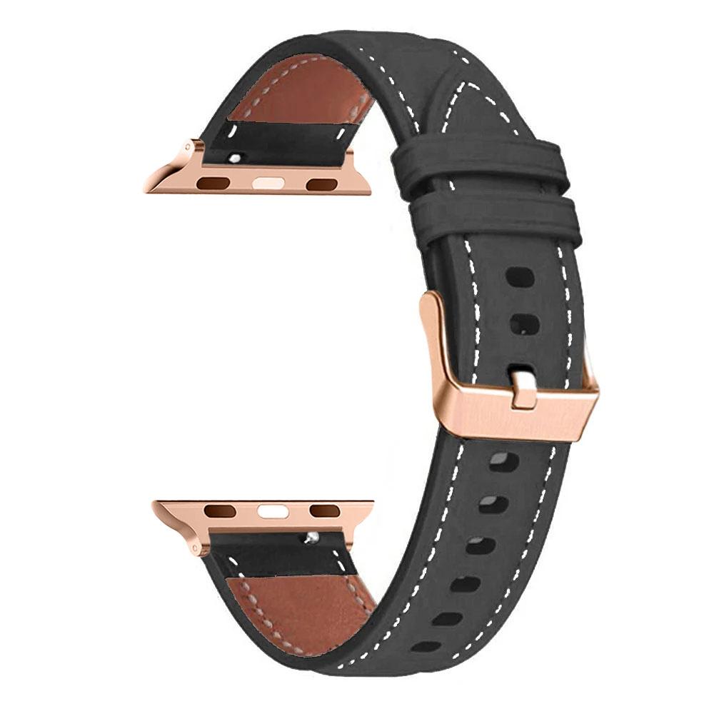 Řemínek na hodinky pro Apple Watch Series 10 Ultra 9 8 7 SE 6 5 4 3 2 1 46 mm 49 mm 45 mm 44 mm 42 mm růžovo-zlatá spona z pravé hovězí kůže