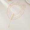 Cross Cross Pendant Necklace Multilayer Clavicle Chain Simple Imitation Pearl Necklace  Gift