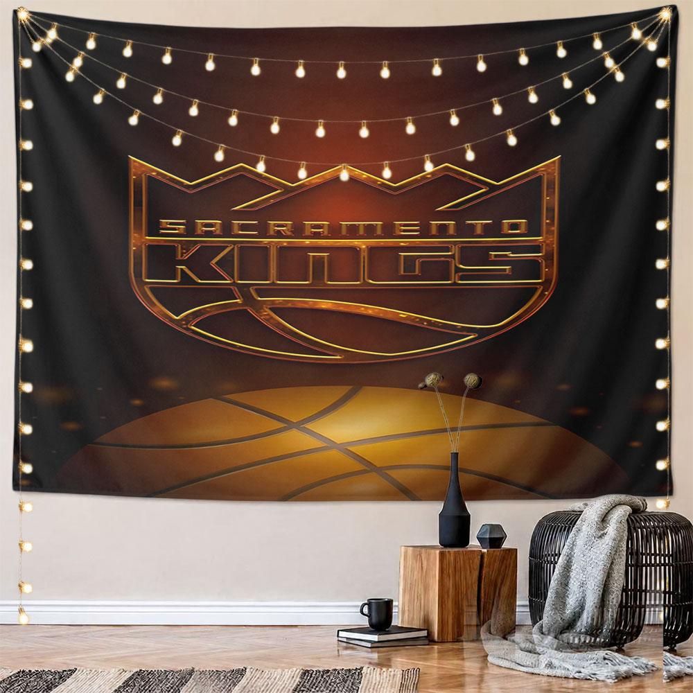 "Golden Sacramento Kings Basketball Logo" Pattern Wall Hanging Tapestry Decorative Tapestry Home Decor for Bedroom and Living Room