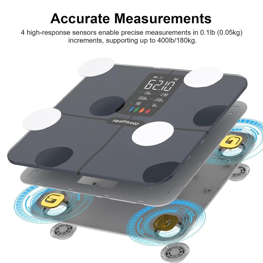 Digital Bluetooth Body Fat Scale – Ultra‑Precise Smart Bathroom Weight Scale with 15 Body Composition Metrics, Large Backlit Display, App Sync