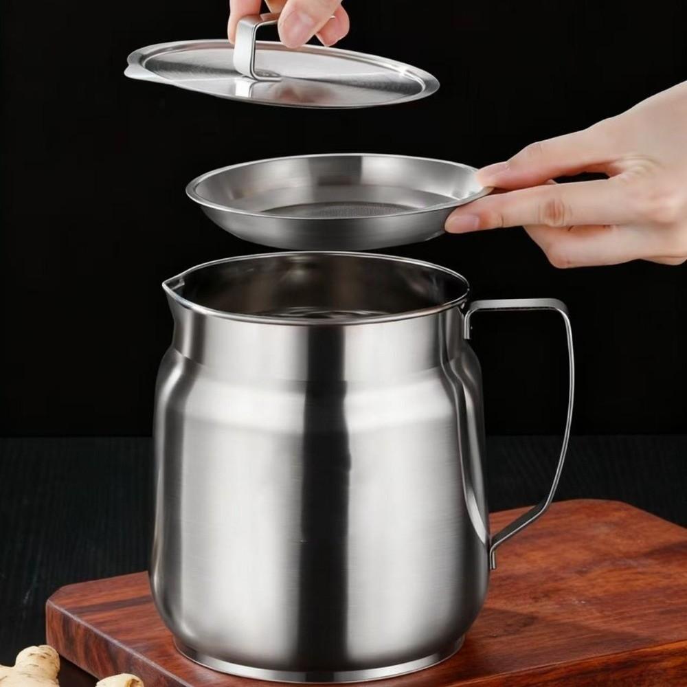 With Strainer Stainless Steel Oil Kettle 1.5/2L Grease Container Oil Can Cooking Oil Storage