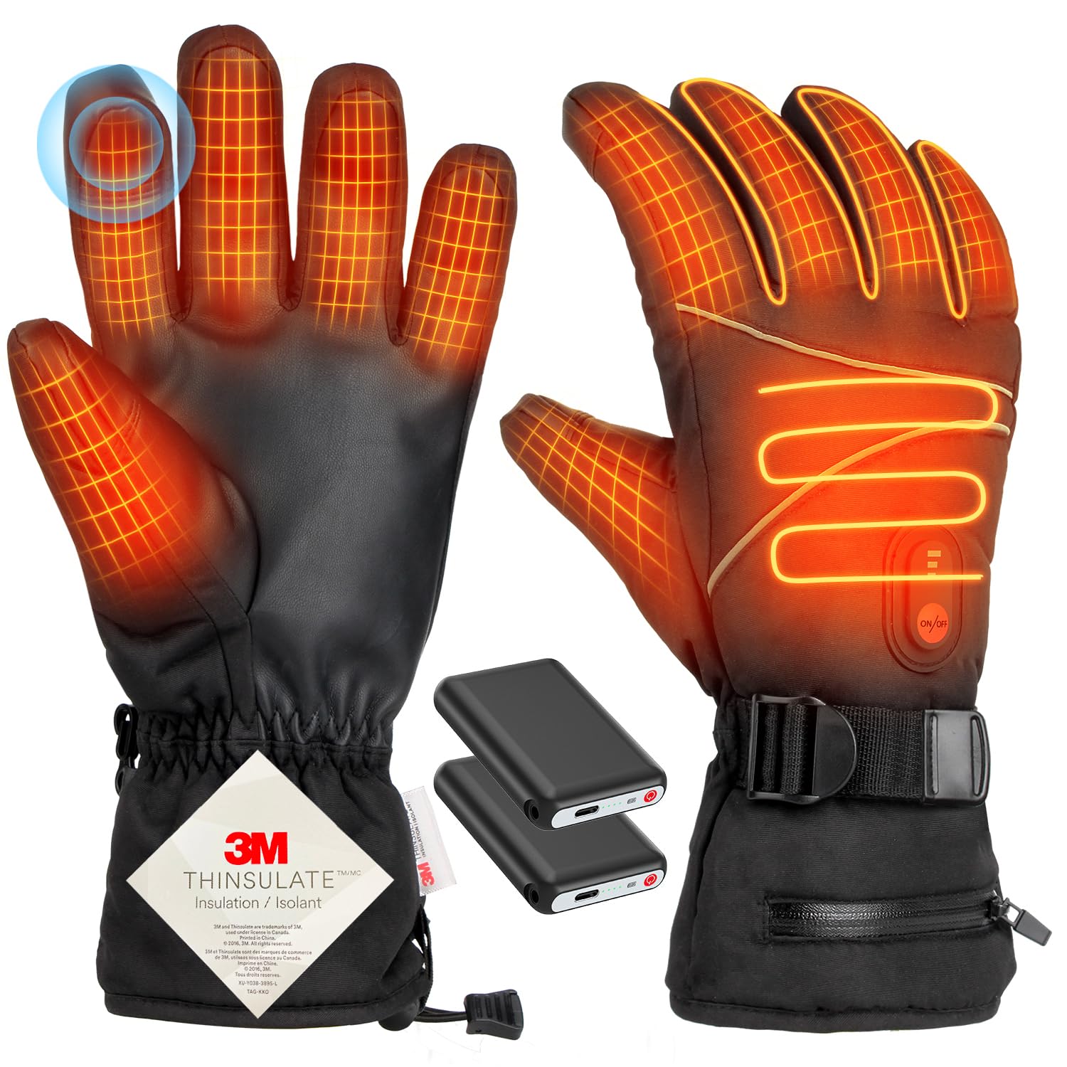 

Heated Gloves 16000mAh Heated Motorcycle Maximum Temperature 3M DC 3 Temperature Cold Smartphone Fleece for Hiking and Snow Removal [Winter 2025, чёрный