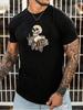 1pc Halloween Unisexs Clothes Skeleton Beer Print Black Tshirt Unisex Casual Crew Neck Tshirt Plus Size Unisexs Clothing 5xl Light