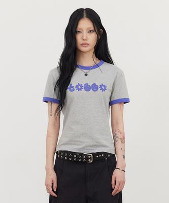 Tonilolenseu [W] Symbol Logo Applique Ringer T-Shirt Melange Grey