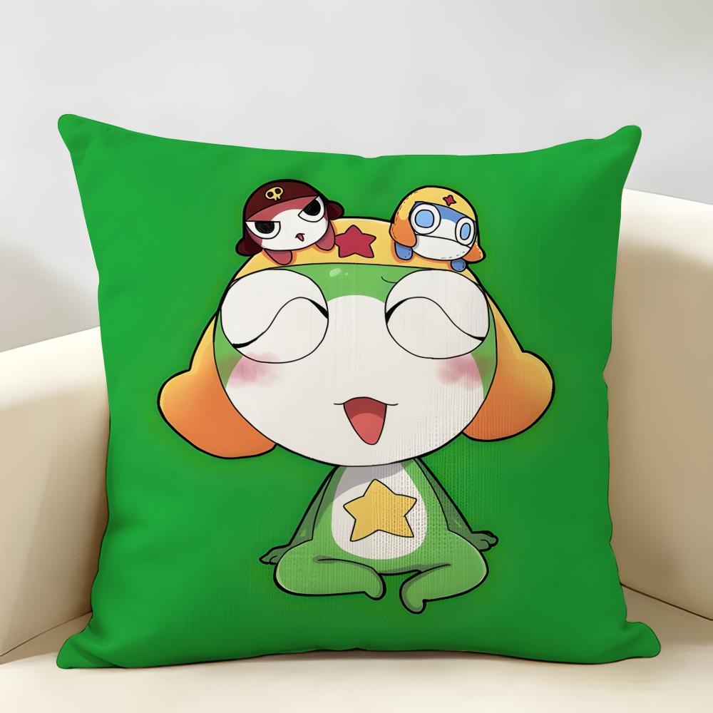 Cartoon Keroro Gunsou Frog Cushion Cover Natural Linen Organic Fabric DoubleSided Printing Room Sofa Decor Pillow Case