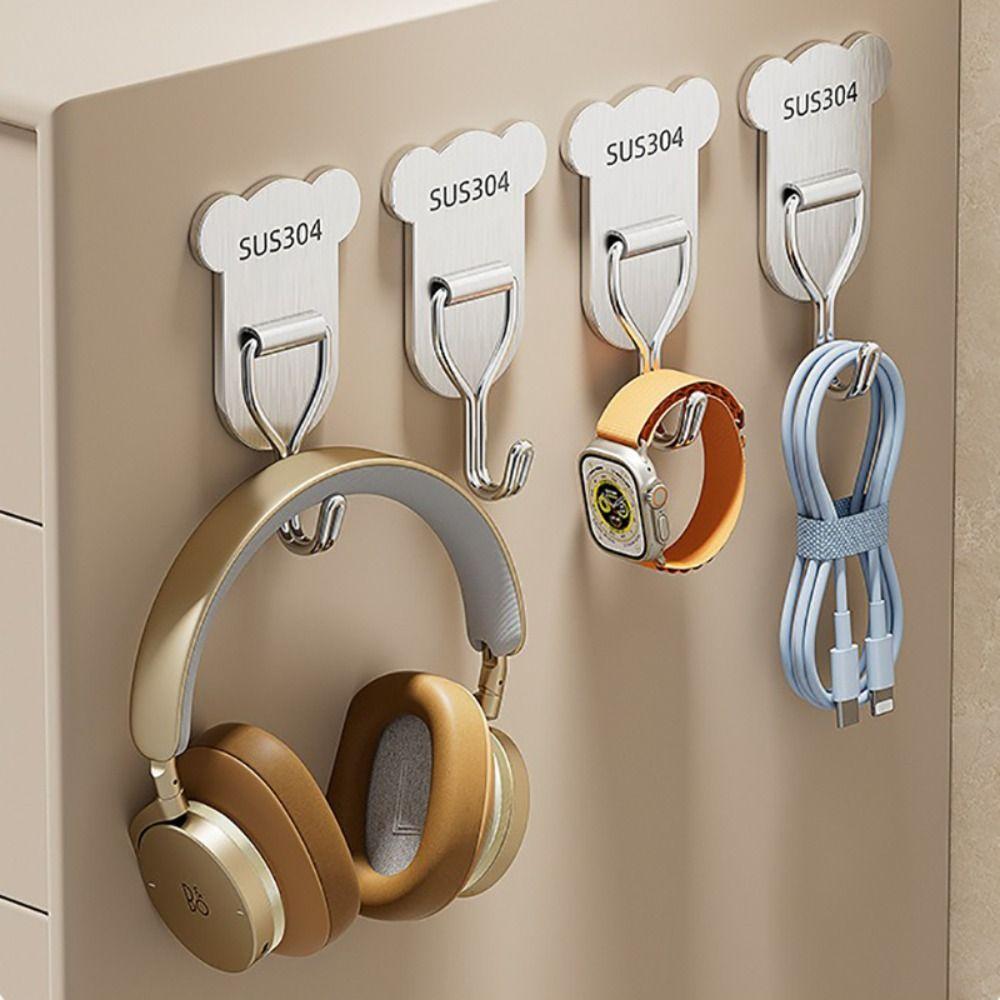 5/8PCS No Punching Self-adhesive Hook Stainless Steel Door Behind Hook Sticky Hook  Home