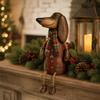 Vintage Dachshund Figurine Rustic Farmhouse Christmas Dog Decoration Dachshund Shelf Sitter  Winter