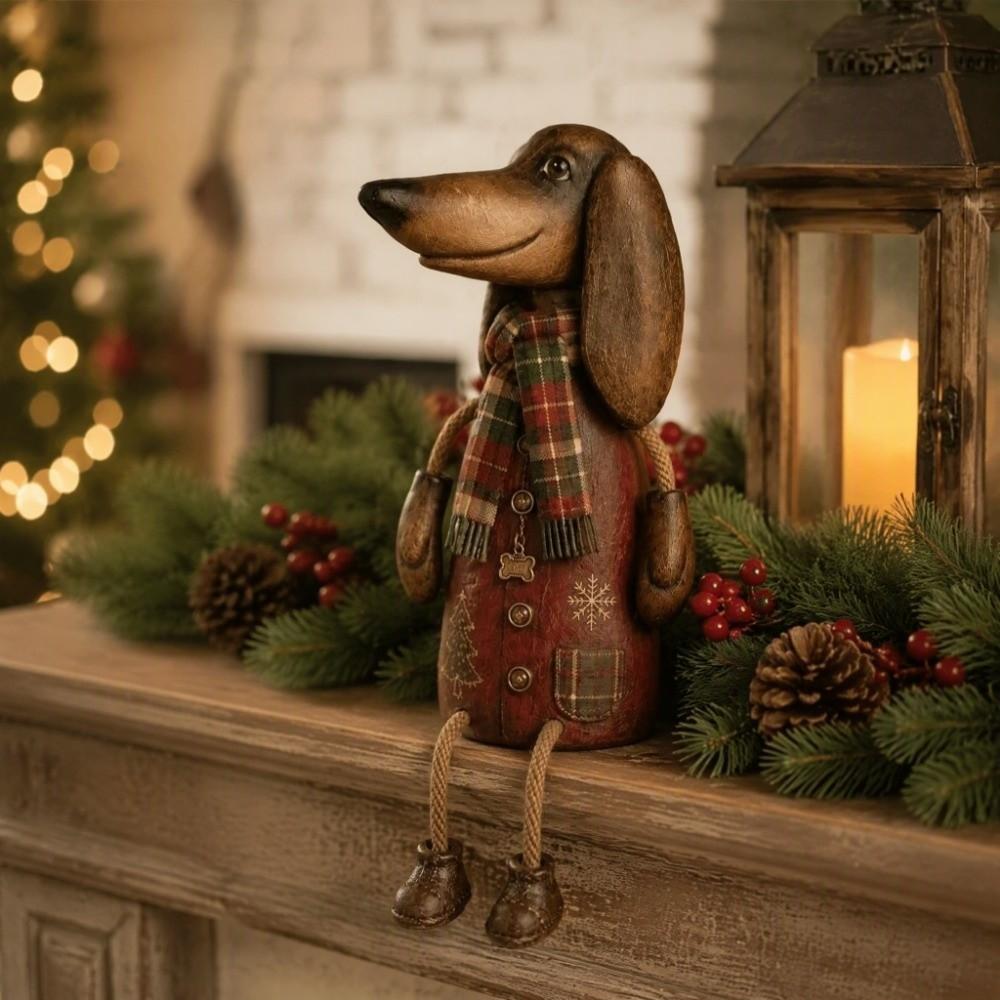 Vintage Dachshund Figurine Rustic Farmhouse Christmas Dog Decoration Dachshund Shelf Sitter Winter