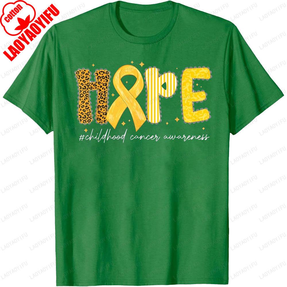 Leopard Hoffnung Goldband Bewusstsein für Kinderkrebs Erwachsenen Bedrucktes T-Shirt Oberteile Frau Mann Baumwolle Lässig Streetwear Oberteile